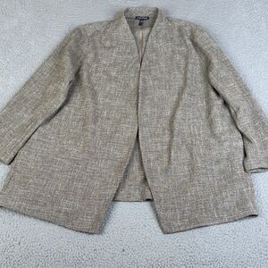 EILEEN FISHER Jacket Women L Brown Tweed Open Front Lined Blazer Stretch Pocket